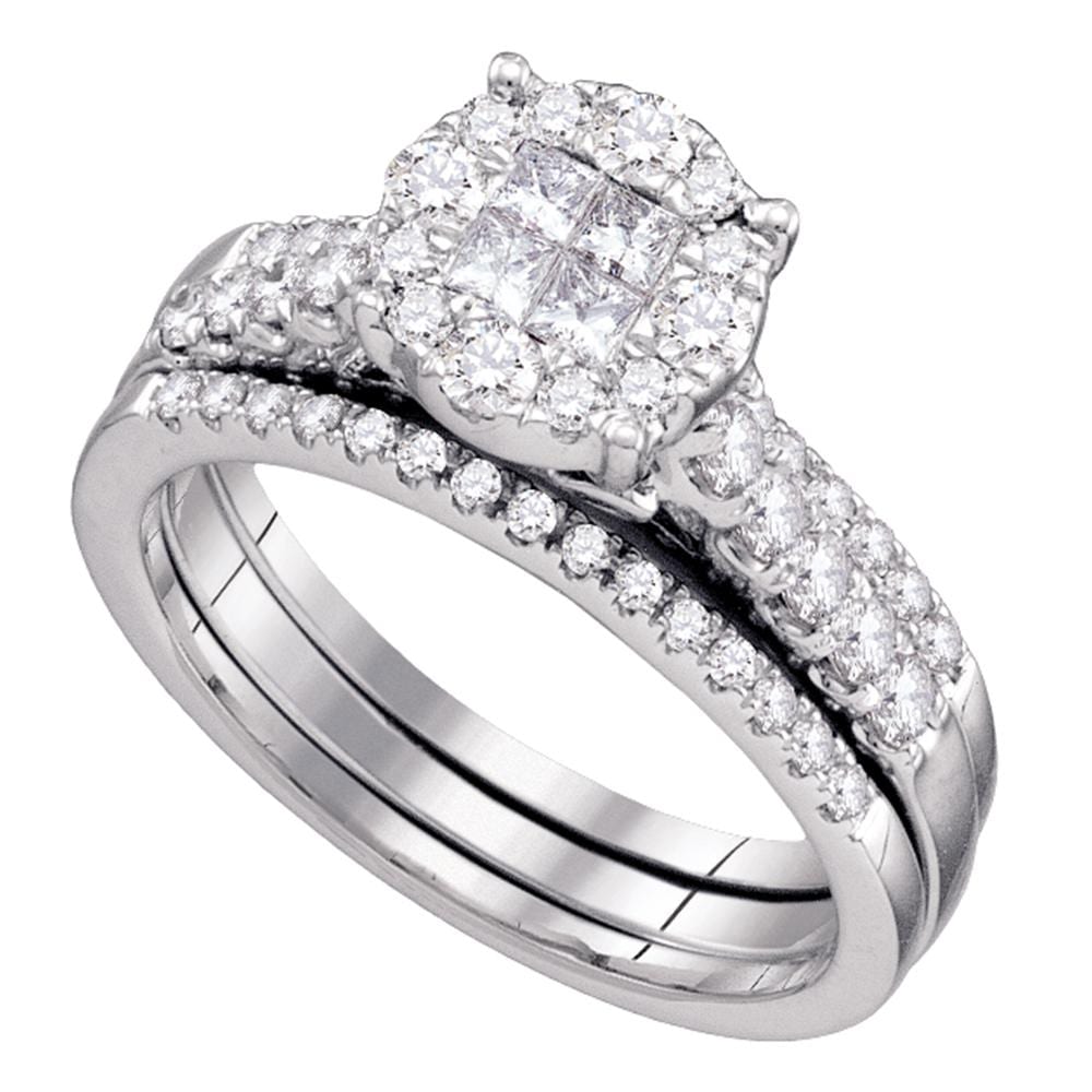 14kt White Gold Womens Princess Diamond Soleil Bridal Wedding Engagement  Ring Band Set 1.00 Cttw