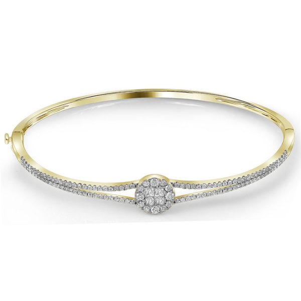 14kt Yellow Gold Womens Princess Round Diamond Soleil Bangle Bracelet 1.00 Cttw