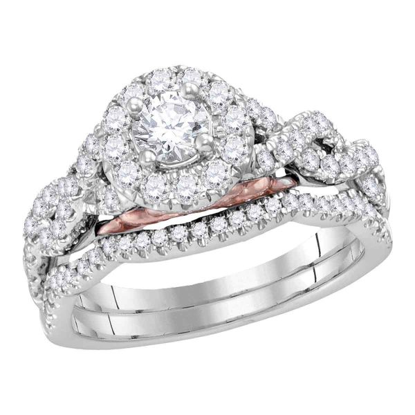 14kt White Gold Womens Round Diamond Solitaire Bellissimo Bridal Wedding Ring Set 1.00 Cttw