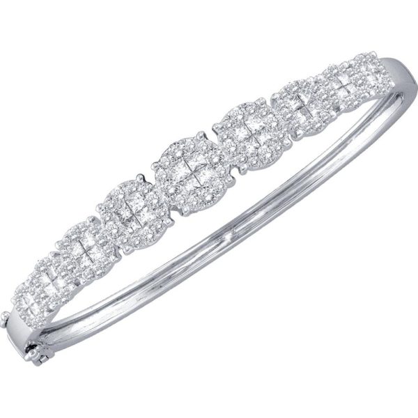 14kt White Gold Womens Princess Round Diamond Soleil Bangle Bracelet 3-1/10 Cttw